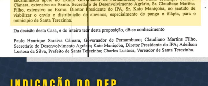 Alevinos são enviados para Santa Terezinha por meio de Indicação do Dep. Estadual Fabrizio Ferraz